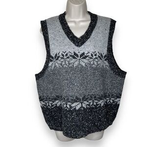 VTG St Johns Bay Wool Blend V Neck Gray Fair Isle Pullover Sweater Vest Women XL